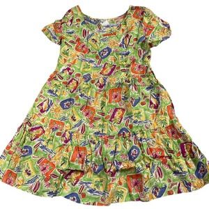 Tropical Attitudes Hawaii Dress 5 Pineapple Hula Hibiscus Rayon Crepe Tiered